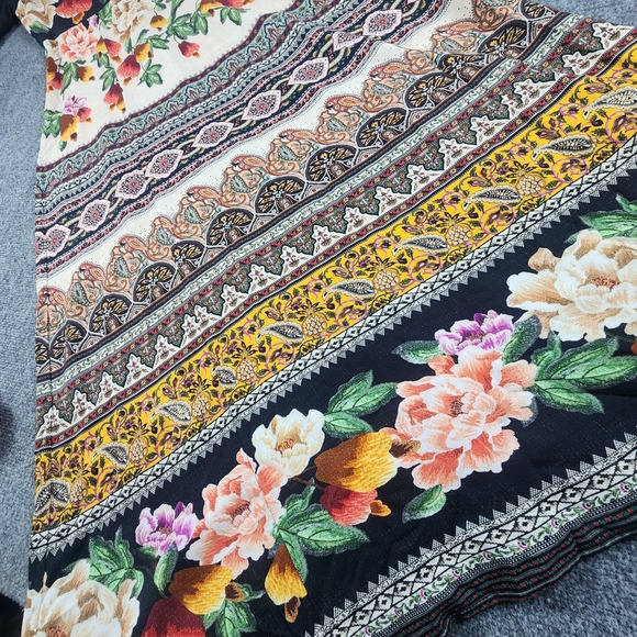 FARM Rio Anthropologie Maxi Dress Large Floral Boho Flare Sleeve Esmeralda Black - Picture 8 of 13